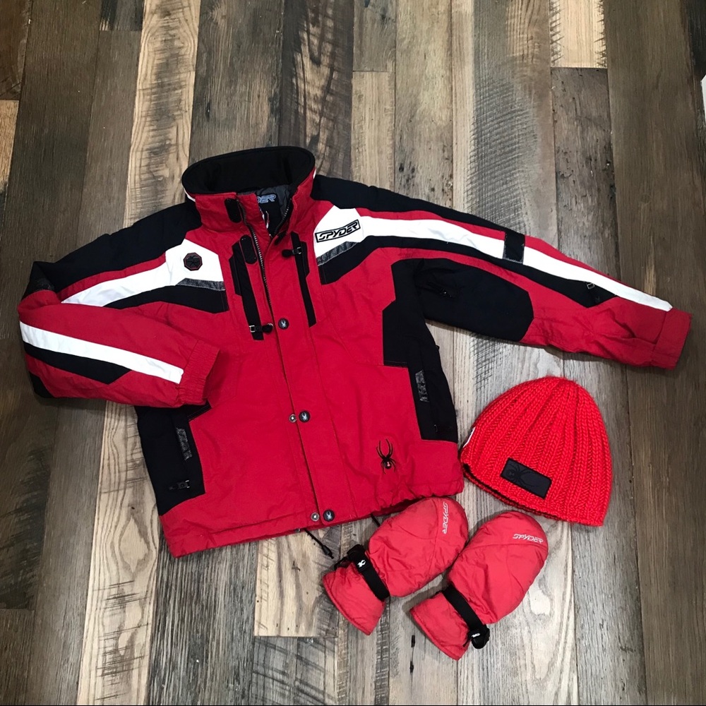 Spyder Snowboard Ski Coat Beanie & Gloves boy 12